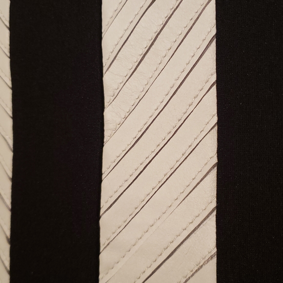 MY TRIBE New Genuine Leather Strip Panel Pencil SKIRT Black White NWT Women's L - Picture 12 of 13